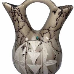 Native American Navajo Horsehair Painted Wedding Vase 5"