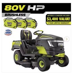 BRAND NEW RYOBI 80V HP Brushless 42 in. Battery Electric Riding Lawn Tractor (3) 80V 10Ah Batteries