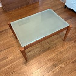 Antique Mid Century Sea Glass and Cherry Wood Coffee Table