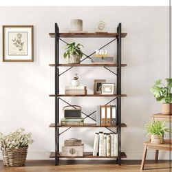 LITTLE TREE 63" Bookshelf, 5-Tier Storage Shelf, Industrial Style Etagere Shelf for Corner, Living Room, Bedroom, Study, Office, Brown + Black $ 90