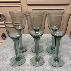 Set of 6 Hand-Blown Glass Wine Goblets