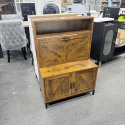 Rustic brown Wooden Shoe Cabinet With Flip Drawer And Doors, Narrow Shoe Rack Organizer Cabinet For Classified Storage, Farmhouse Shoe Storage Cabinet