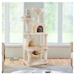 62.5in Cat Tree with 2 Cat-Ear Perches & 2 Condos, Beige