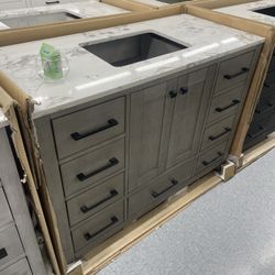 Bathroom vanity cabinet 48” solid mango Quartz top with sink and backsplash 