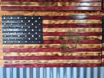 Rustic 3D Wooden Marine Corps American Flag - Large 36x19 USMC Art