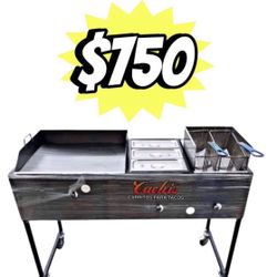 24" Griddle With 3 Warming Trays And Deep Fryer | Includes Hose With Regulator And 2 Baskets