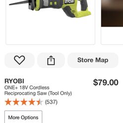 RYOBI ONE+ 18V Cordless Reciprocating Saw