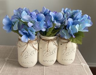 Chalk Painted & Distressed Mason Jar Vases 3 For $18