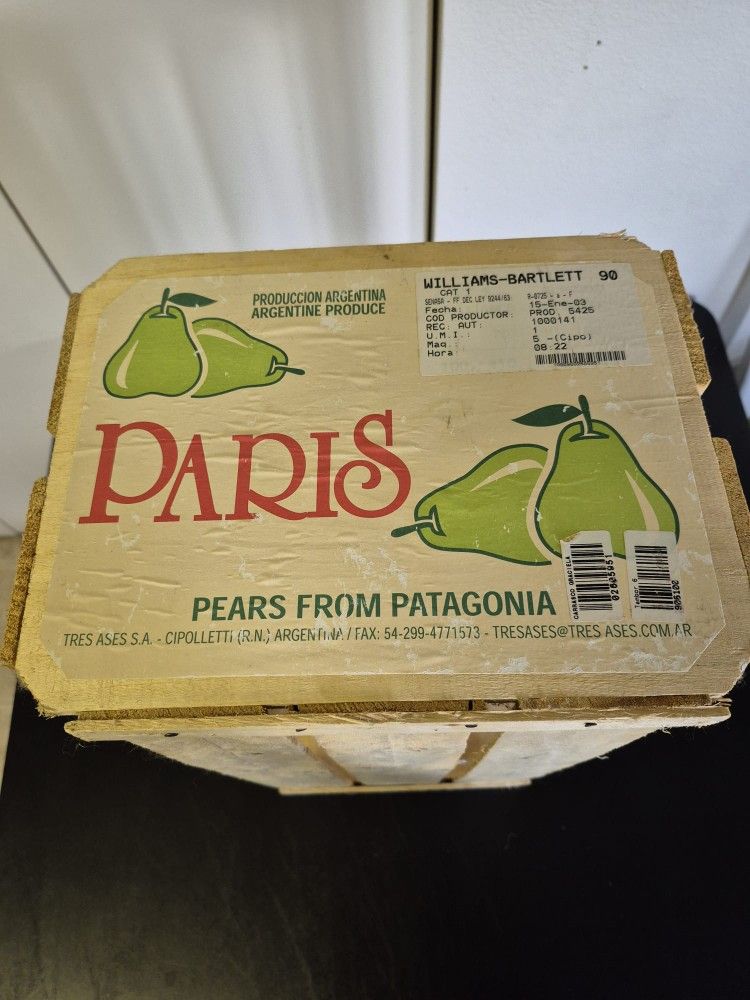 Rustic Vintage Wooden Crate - "Argentine Pears PARIS" Fruit Crate