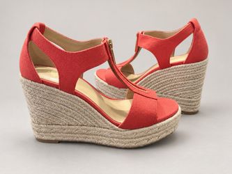 MICHAEL Michael Kors Coral Canvas T-Strap Berkley Mid Wedge Sandals