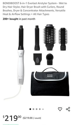 BONDIBOOST 6-in-1 Everlast Airstyler System - Wet to Dry Hair Styler, Hair Dryer Brush with Curlers, Round Brushes, Dryer & Concentrator Attachments, 
