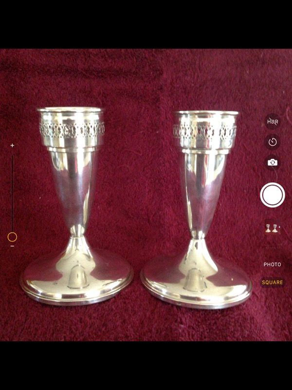 Vintage Woodward & Lothrop Sterling Candlesticks Pair #1103. With removable Sterling Silver Pierced Candle Sconces.