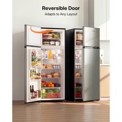 Upstreman 7.7 Cu.ft Top Freezer Refrigerator, 2 Door Top Mount Fridge Large Apartment Refrigerator with Freezer, SD75 Stainless Steel