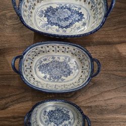 Vintage Set of Chinese Export Blue Nesting Baskets
