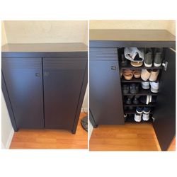 Black Shoe Storage Cabinet with Doors – Holds 15+ Pairs