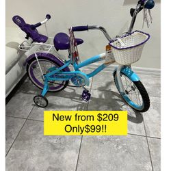 New from $209 only $99!! Avigo 16 inch Journey Girls Bike kid, Doll extra seat / Bicicleta niña nueva