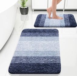 Blue Striped Bath Mat Set of 2