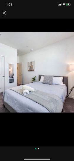 Queen Gray Bed Frame And Headboard With Mattress