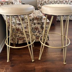 Set of 2 Modern Bar Stools – Gold Metal Base