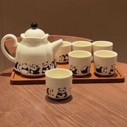 Porcelain Tea Service Set (6 Tea Cups & Pot)