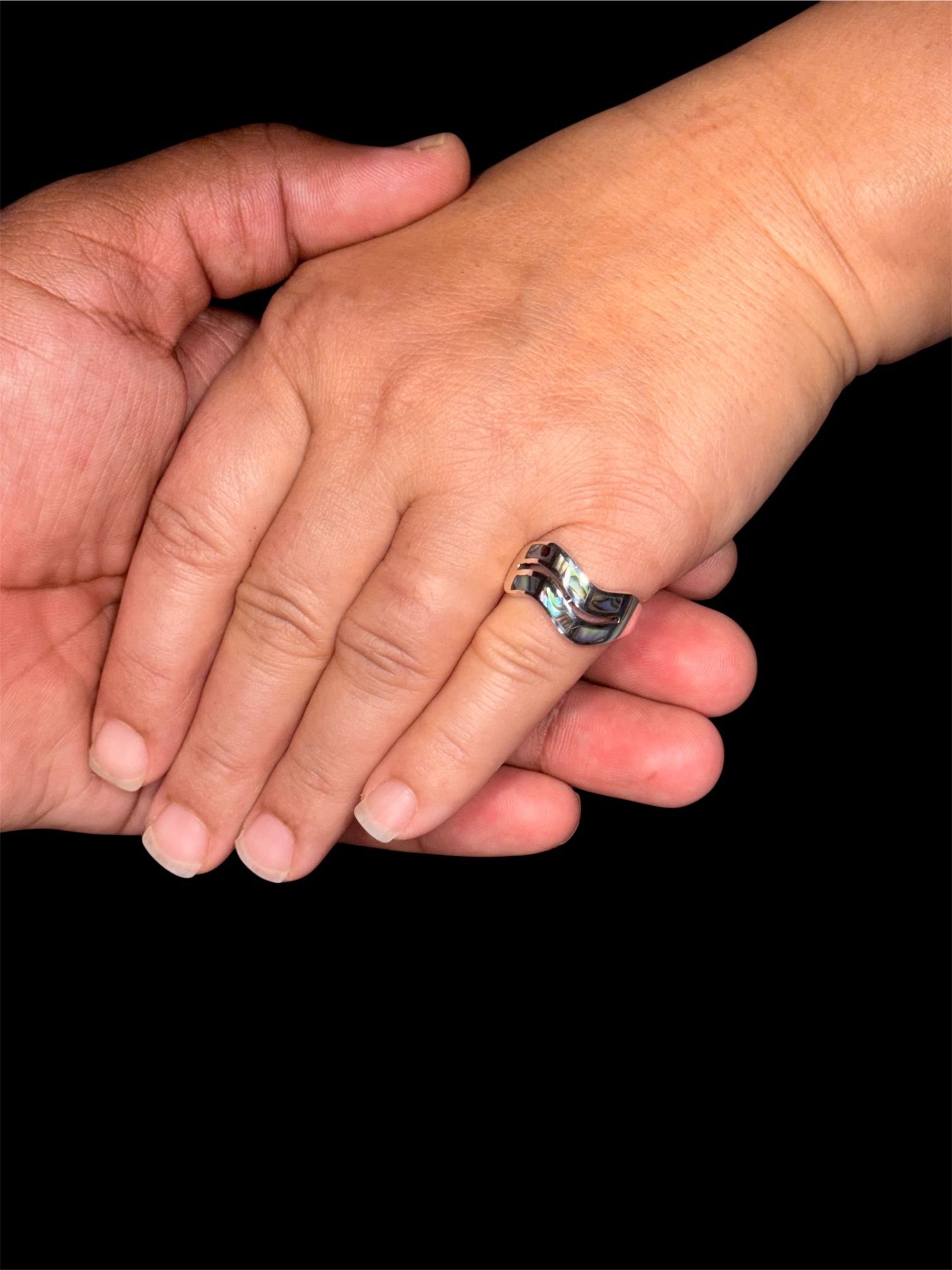925 Sterling Silver Abalone Shell Ring Size 7.5 Wave Design