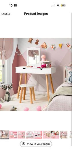 NEW in box Kids Vanity Set, Girls Vanity Set with Mirror and Stool, 2 Large Drawers, Storage Shelf, Wooden Princess Makeup Dressing Table, Pretend Pla