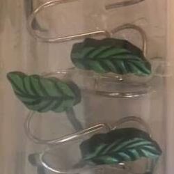 Green Palm Leaf Set Of 12 Shower Curtain Hooks NEW!