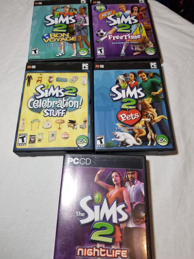 Sims 2 Deluxe PC CD Lot Of 5 With Expansion Packs| Pets, Freetime,Night Life ETC
