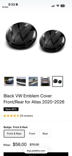 Black VW Emblem Cover Front/Rear for Atlas 2020-2026