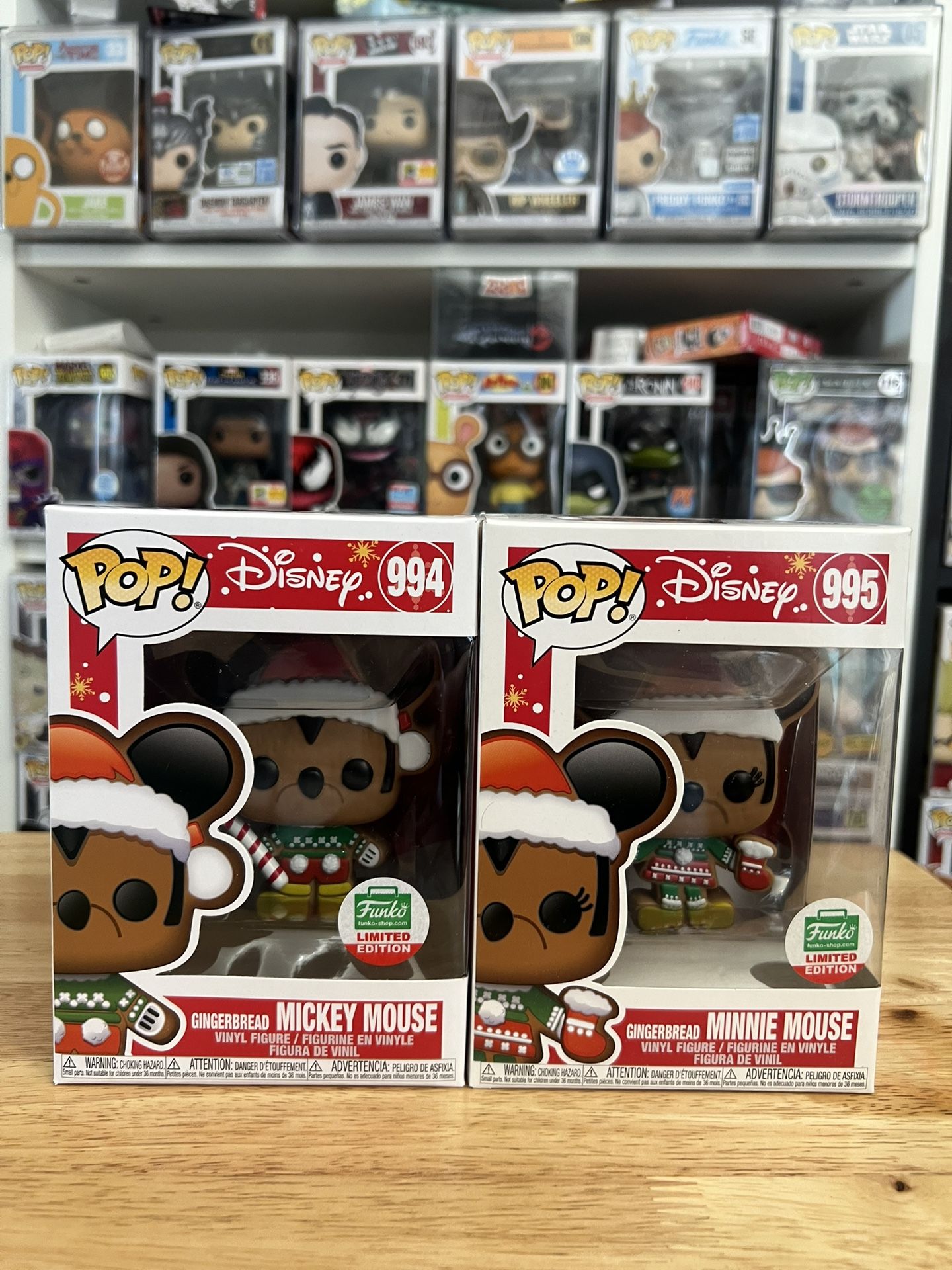 LE EXC Gingerbread Mickey & Minnie Mouse Funko Pops #994 #995 Christmas Disney