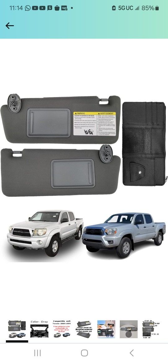 fit for Toyota Tacoma Sun Visor Replacement fit for 2005 2006 2007 2008 2009 2010 2011 2012 2013 2014 2015 Tacoma Without Light Driver & Passenger Sid