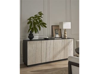 Modern Metal/White Travertine Stone Credenza