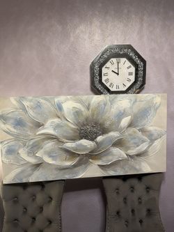 White Blue Silver Flower Painting