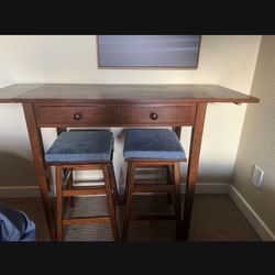 Beautiful Double Leaf Table and Two Pull out drawers with 2 Stools with Cushion 