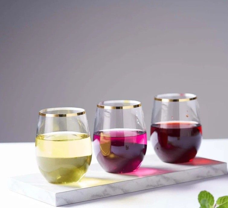12 Oz Stemless Wine Glasses South Gold Rim