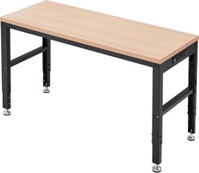 60” Adjustable Workbench，Heavy Duty Wood Work Bench 2000 Lbs Load Capacity,Work Table with Power Outlet for Garage, Workshop, Office, Home