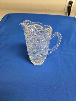 Vintage EAPG Intricate Cut Crystal Starburst Sawtooth Rim Pitcher