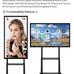 Smart Board, 49 Inch Digital Electronic Whiteboard with 8-Core CPU, Support 8K UHD Decoding, Smartboard for Classroom, Screen Mirroring for Live Strea