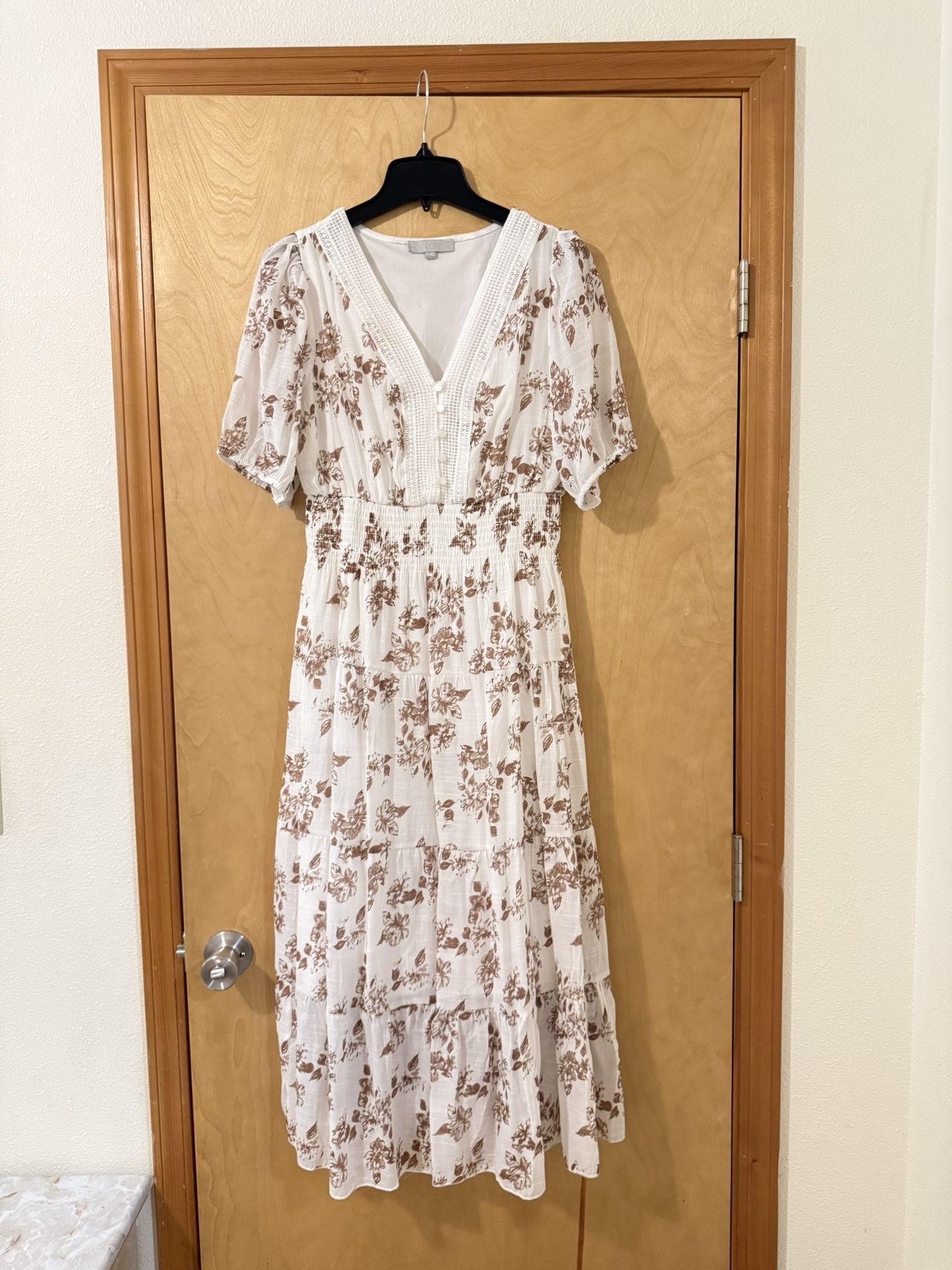 White / Brown Floral Dress