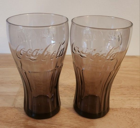 2 Vintage Coca Cola Light Purple Tint Drinking Glass Coke Glasses