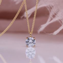 White Round Long Necklace 585 Rose Gold