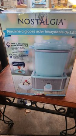 Nostalgia Electric Ice Cream Maker with 2 qt Double Insulated Gel Canister and Stainless Steel Base, Aqua