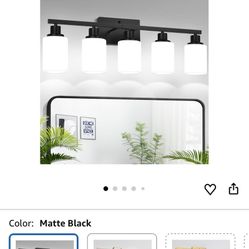 5-Light Bathroom Light Fixtures, Vanity Light with Milky White Shades, Matte Black Bathroom Light Fixtures Over Mirror, Modern Bathroom Wall Lamp for 
