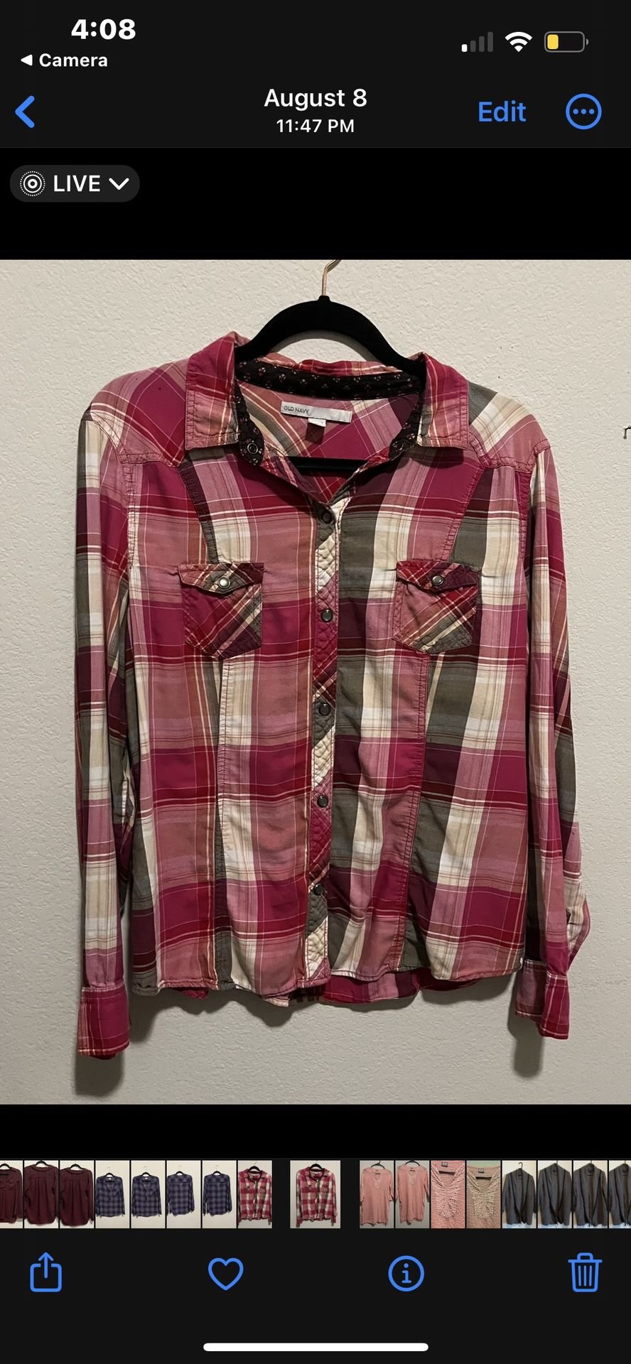 Pink Plaid Shirt Size M 