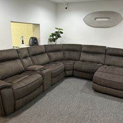 Furniture- High Performance Fabric 6 Pc Sectional With 2 Power Recliners- Hutchenson