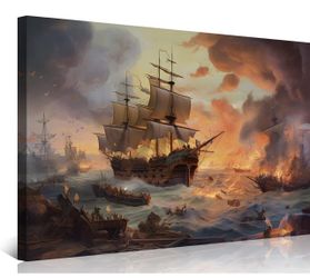 NAN Wind Nautical Decor Pirate Ship Wall Art Sailboat Seascape Posters Canvas Prints for Boys Fantasy Vintage Sea Boat Painting Bedroom Home Decoratio