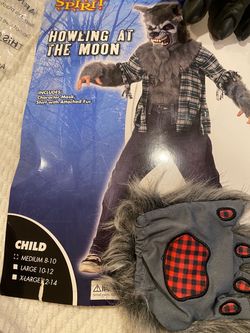 Kids Howling at the Moon Gray Wolf Costume by Spirit Halloween, Size M 8-10