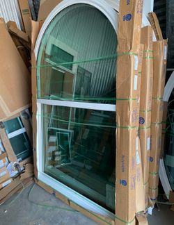 Arched Top White Vinyl Window with Green Tint