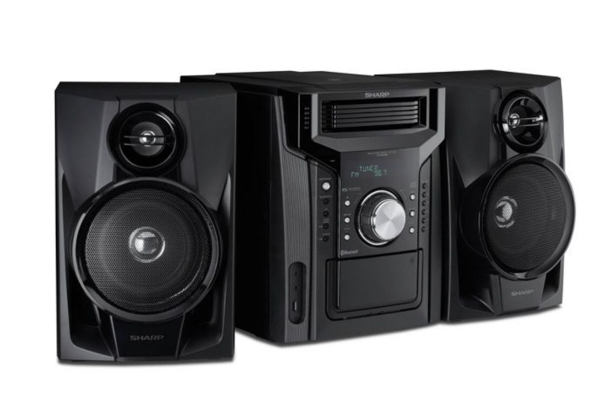 Sharp 5-Disc Mini Shelf Speaker System with Cassette Player, Bluetooth, and USB Port for MP3 Playbac