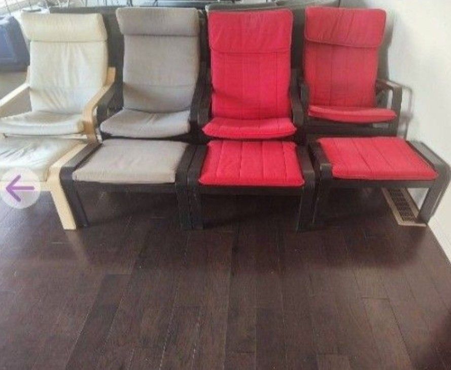 Ikea Poang Chairs and Ottomans